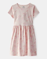 Girls Horse Print Short-Sleeve Dress - Tan