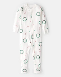Baby Wreath PurelySoft Long-Sleeve 2-Way Zip 1-Piece Pajamas - White