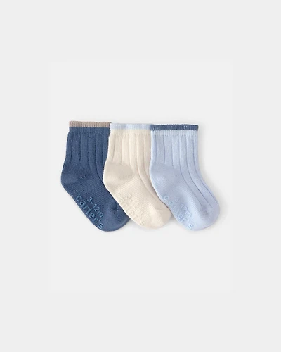 Baby 3-Pack Ankle Socks - Blue/Ivory