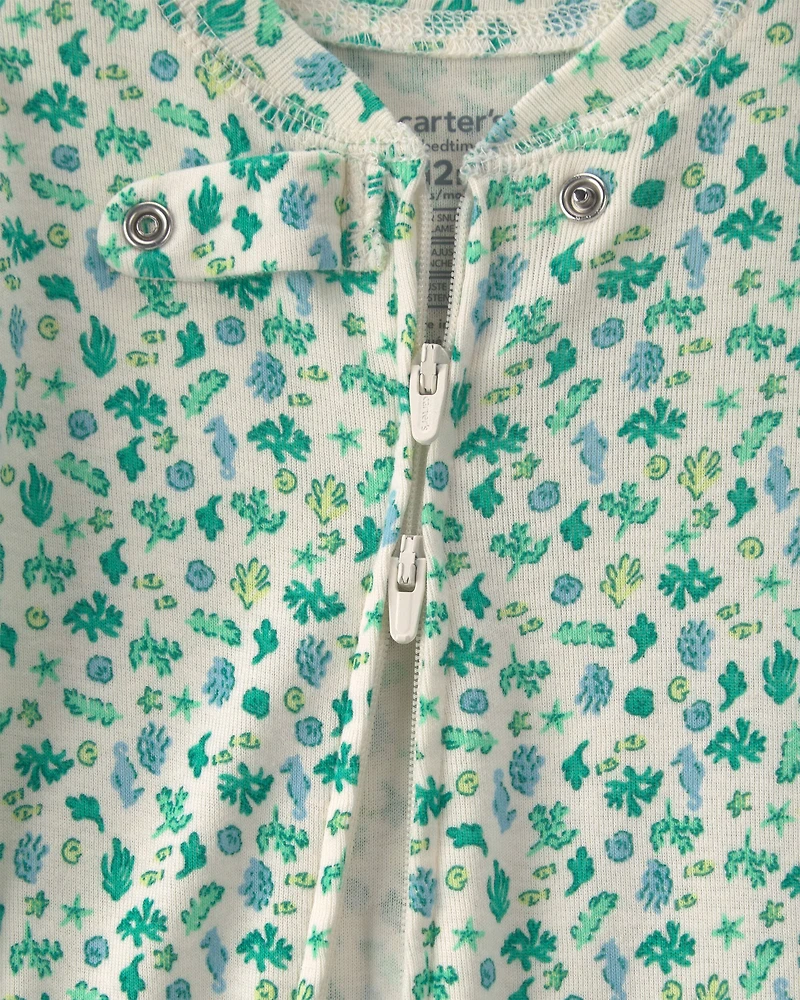 Baby Girl Sea Life 100% Cotton 1-Piece Pajama - Green