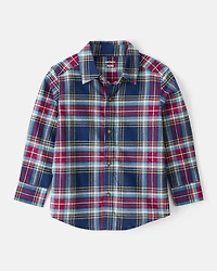 Toddler Boy Plaid Cotton Long-Sleeve Button-Down Shirt - Navy
