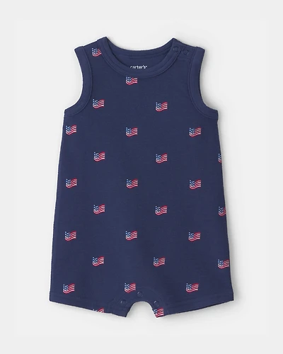Baby American Flag Sleeveless Romper - Navy Blue
