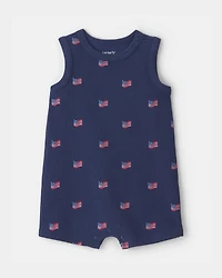 Baby American Flag Sleeveless Romper - Navy Blue