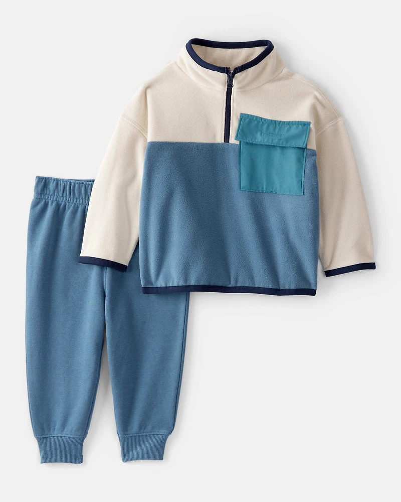 Baby Boy 2-Piece Color Block Quarter-Zip & Jogger Set - Teal/White