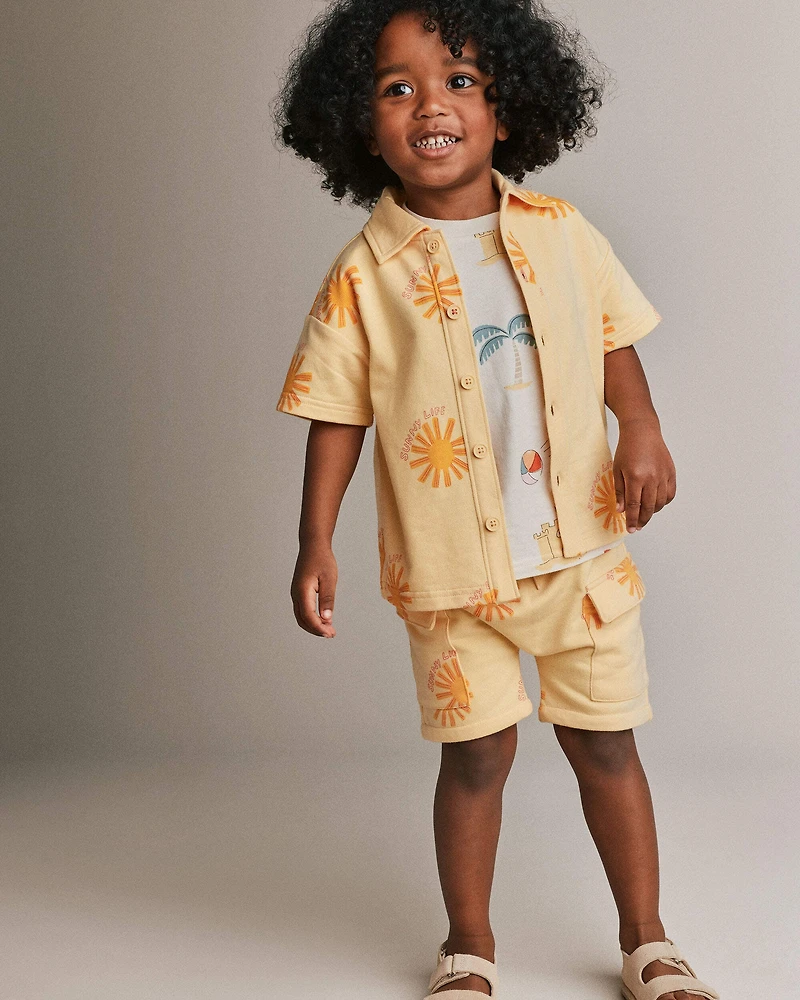 Toddler Dolman Tee in Sandcastle Print - Cream