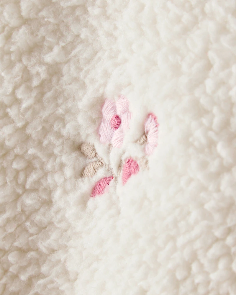Baby Girl Floral Sherpa Bomber Jacket - Ivory