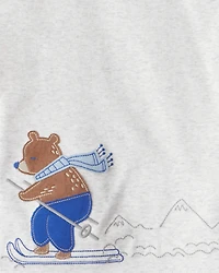 Toddler Boy Woodland Print Cotton Long-Sleeve Snug Fit 4-Piece Pajamas - White/Blue