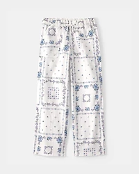 Girls Bandana Floral Drawstring Pants - Blue/Ivory