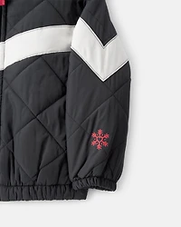 Toddler Girl Color Block Puffer Jacket - Black