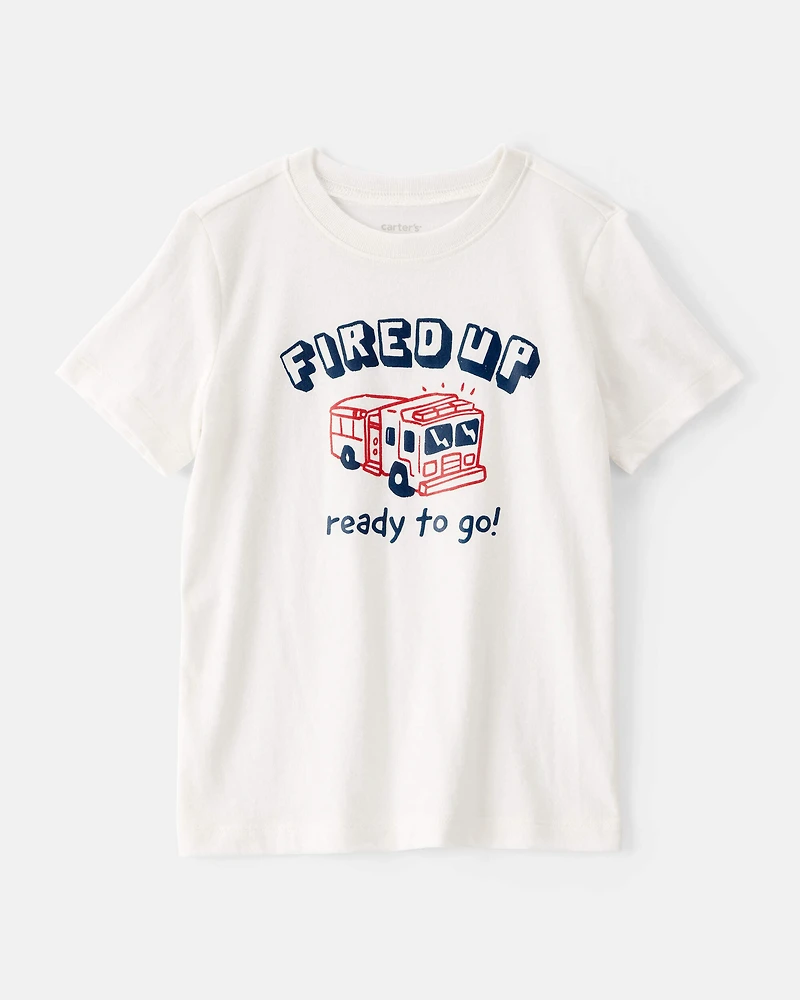 Toddler Boy Firetruck Graphic Tee - White