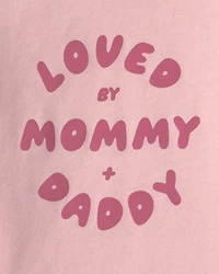 Baby Girl 'Loved By Mommy & Daddy' Long-Sleeve Graphic Bodysuit - Pink