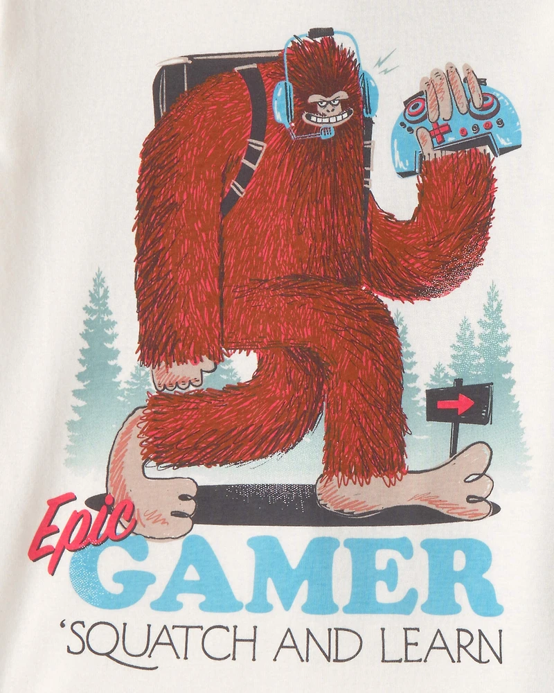 Boys Bigfoot Gamer 100% Cotton Snug Fit 4-Piece Pajama Set - Blue/Ivory