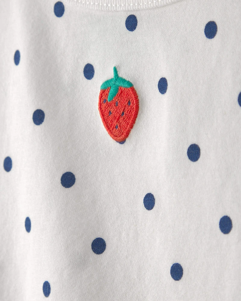 Baby Girl Strawberry Polka Dot Top - White