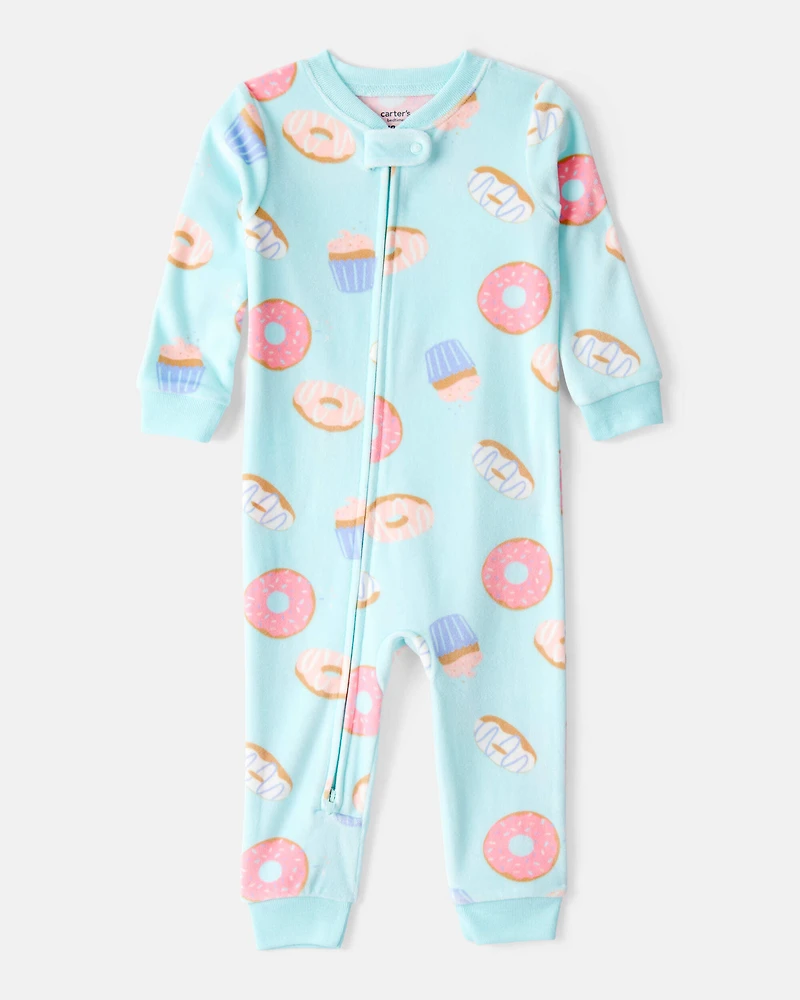 Baby Girl Donuts Print DreamPlush Long-Sleeve Snug Fit 1-Piece Pajamas - Blue