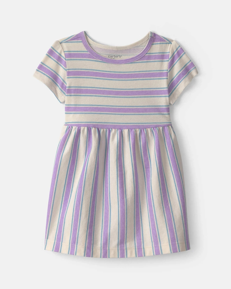 Baby Girl Striped Short-Sleeve Dress - Blue