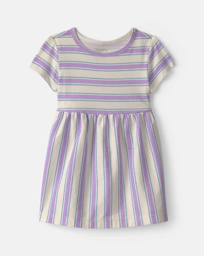 Baby Girl Striped Short-Sleeve Dress - Blue