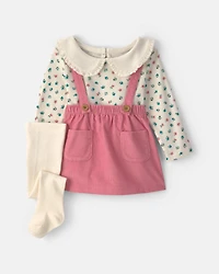 Baby Girl 3-Piece Floral Corduroy Long-Sleeve Dress Set - Pink/Cream