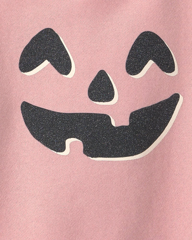 Toddler Girl Pumpkin Halloween French Terry Pullover Sweatshirt - Pink