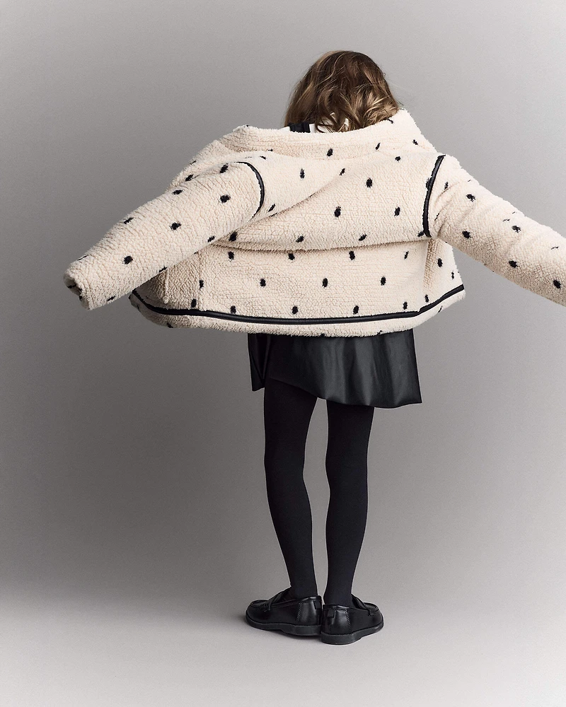 Toddler Girl Polka Dot Sherpa Jacket - Ivory