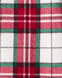 Toddler Plaid Print Fleece Long-Sleeve Loose Fit 1-Piece Pajamas - Red/White