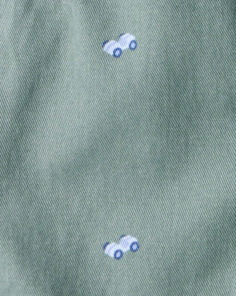 Baby Race Car Print Overalls - Green