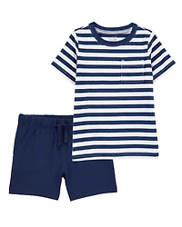 Baby 2-Piece Striped Tee & French Terry Shorts Set