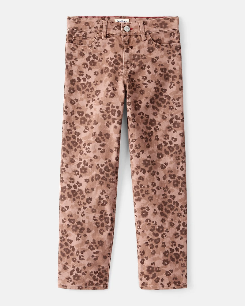 Girls Mid-Rise Leopard Print Cotton Pants - Brown