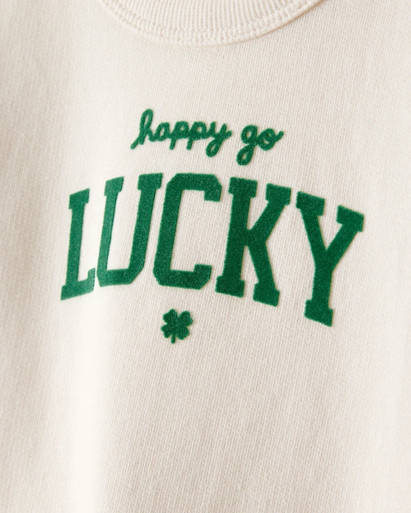 Baby St. Patrick's Day Lucky French Terry Long-Sleeve Jumpsuit - Cream