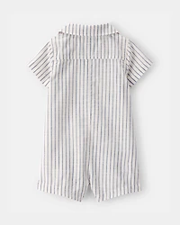 Baby Boy Striped Button-Down Romper - White/Blue