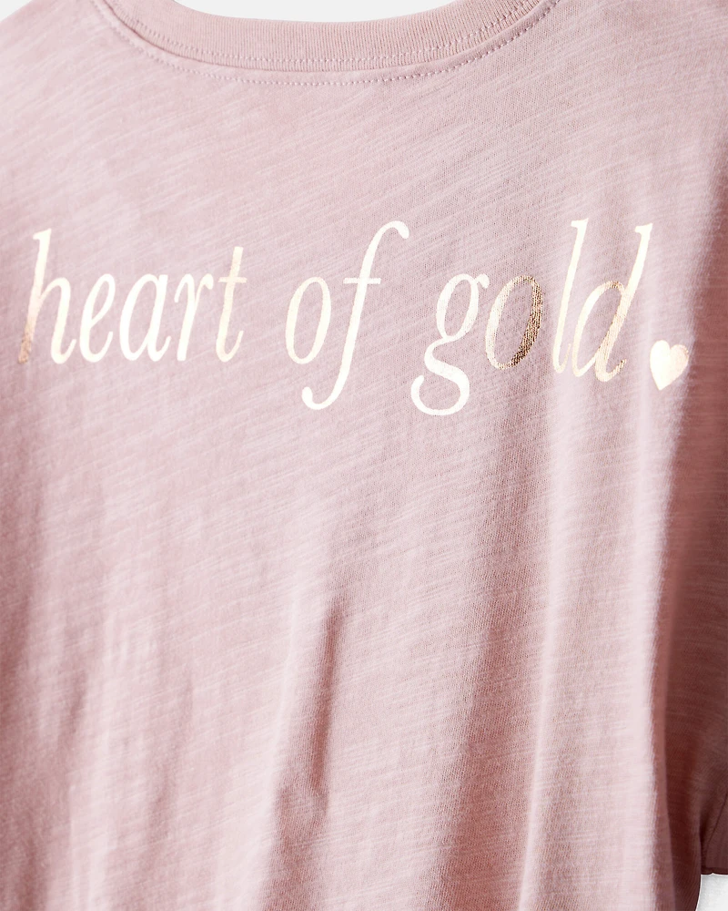 Girls Heart of Gold Cotton Short-Sleeve Graphic Tee - Pink