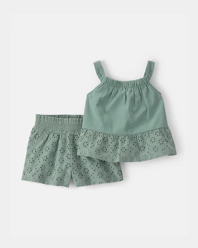 Baby Girl 2-Piece Eyelet Tank Top & Short Set - Green