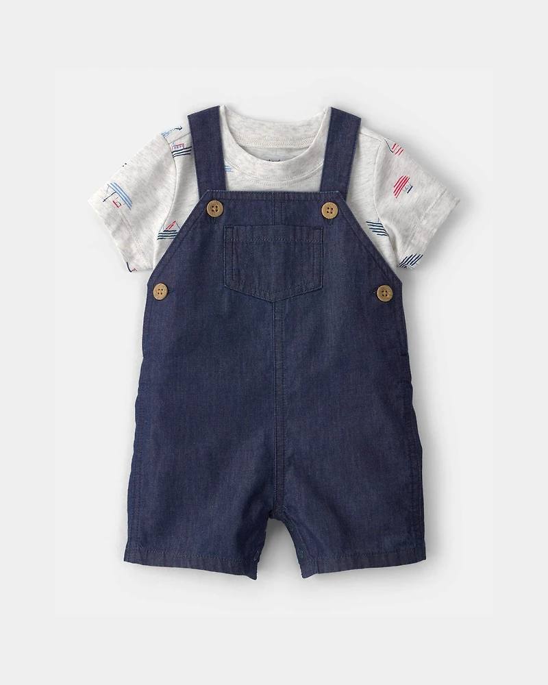 Baby Boy 2-Piece Boat Romper Set - Blue/Grey