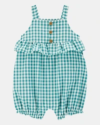Baby Girl Gingham Tank Romper - Green