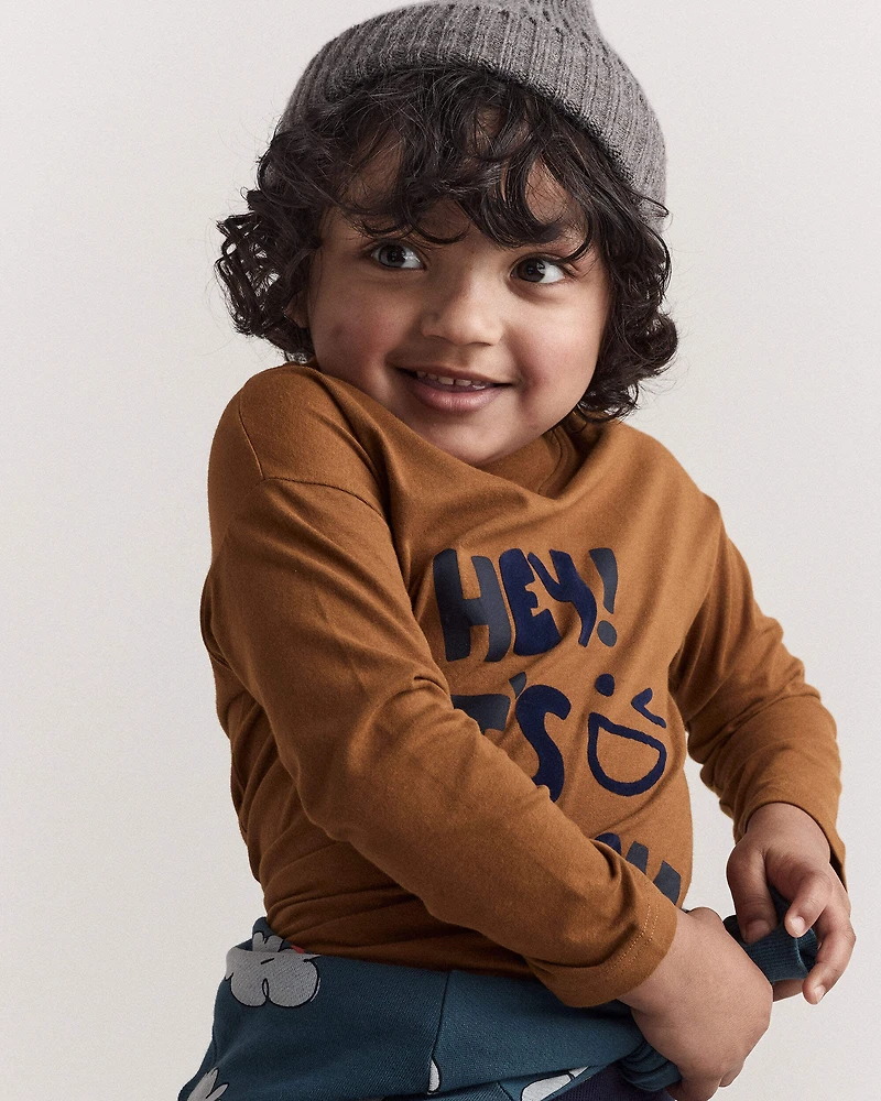 Toddler 'Hey! Let's Play' Long-Sleeve Graphic Tee - Cinnamon