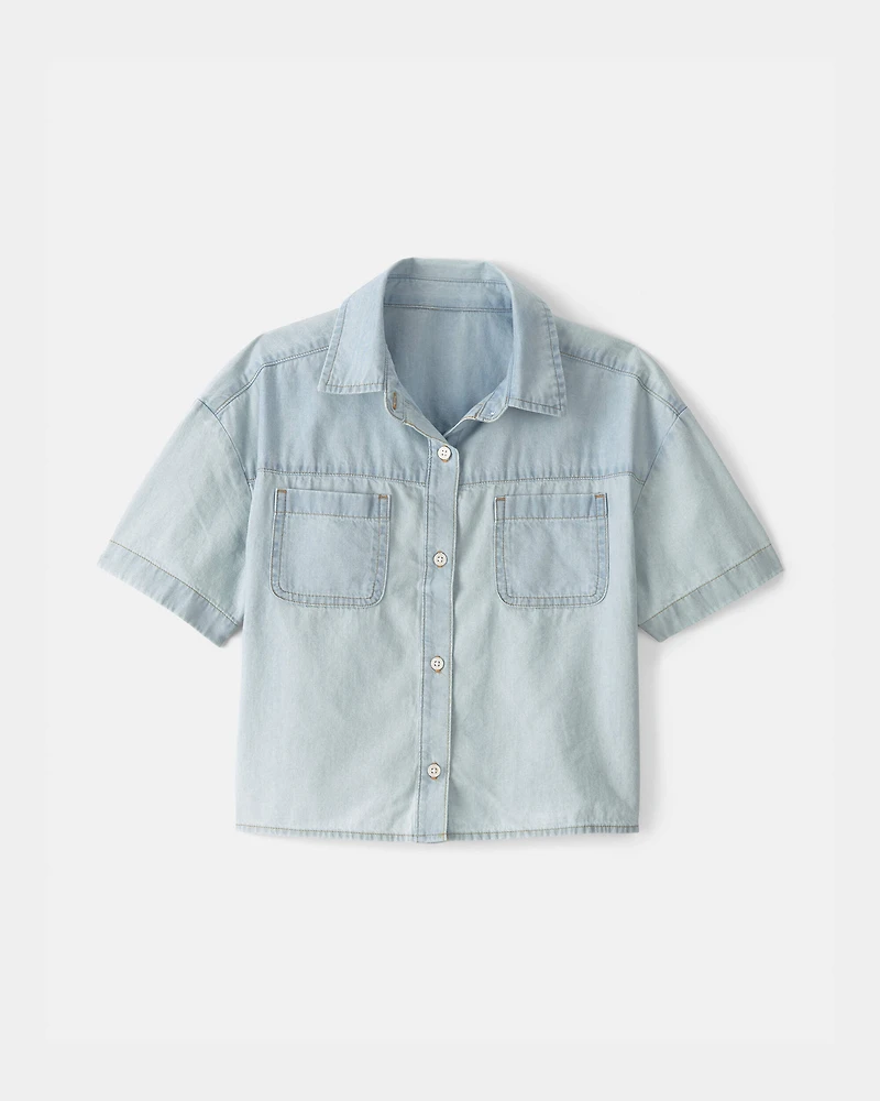 Girls Chambray Short-Sleeve Top - Blue