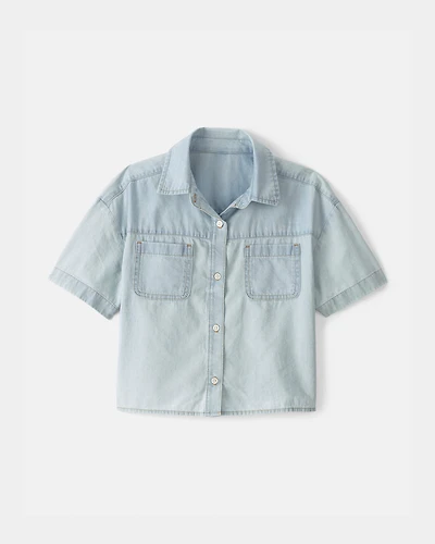 Girls Chambray Short-Sleeve Top - Blue