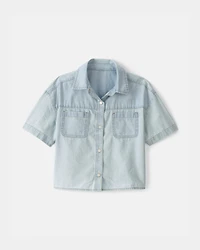 Girls Chambray Short-Sleeve Top - Blue