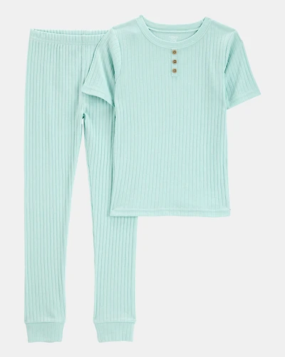 Kid Solid Ribbed Cotton Blend 2-Piece Pajamas