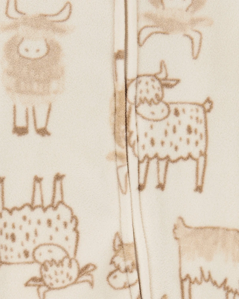 Baby Highland Cow Zip-Up Fleece Sleep & Play Pajamas - Cream