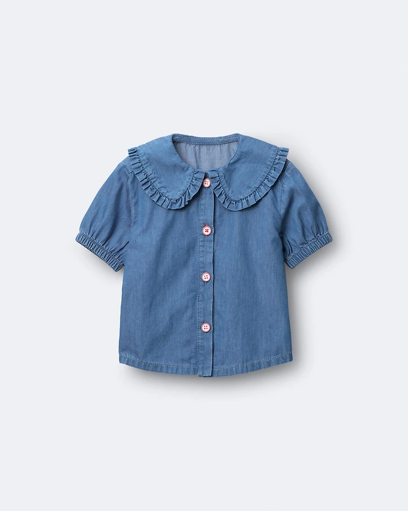 Toddler Girl Peter Pan Collar Top in Chambray