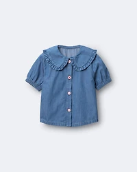 Toddler Girl Peter Pan Collar Top in Chambray