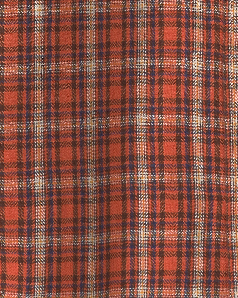 Boys Plaid Long-Sleeve Button-Down Shirt - Orange