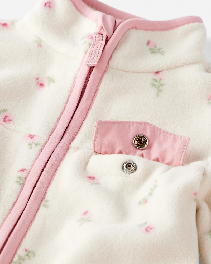 Baby Girl Recycled Microfleece Jumpsuit in Radiant Rose Print