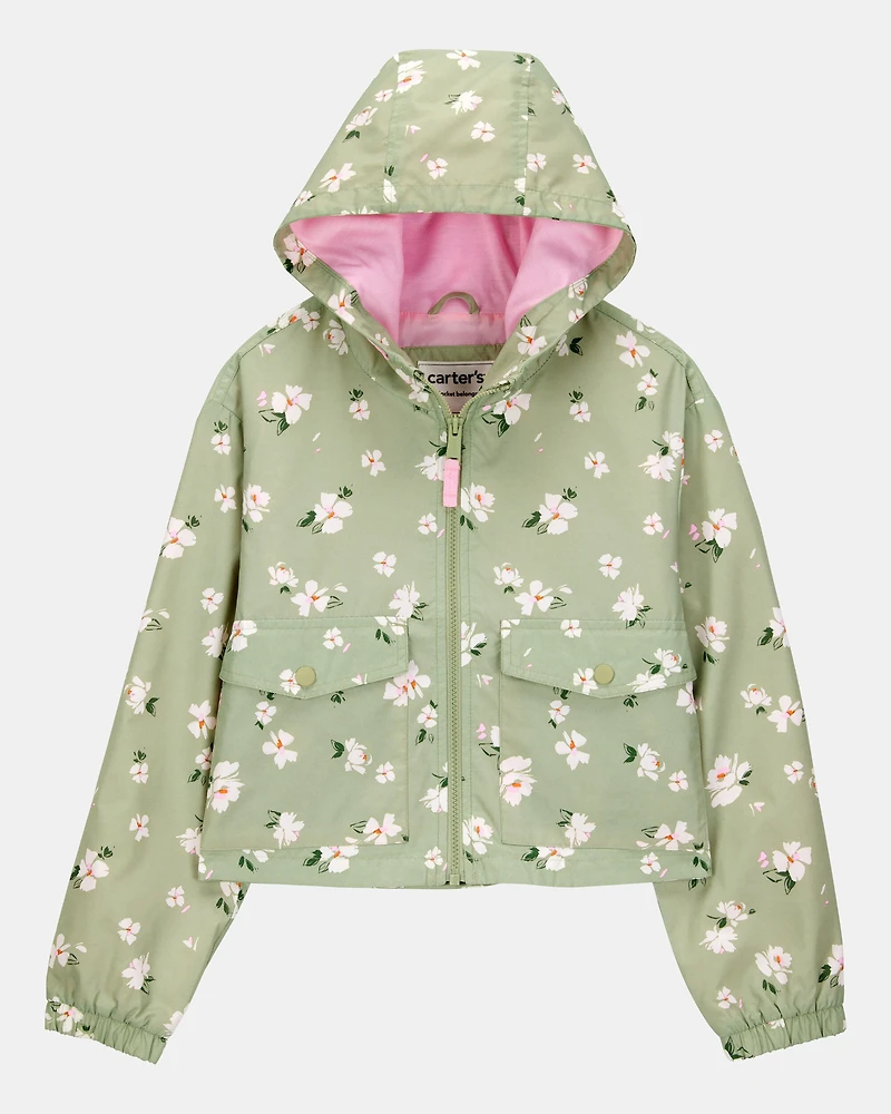Kid Floral Print Windbreaker Jacket - Olive