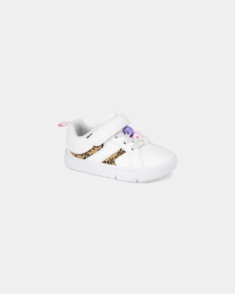 Baby Girl Every Step® First Walker Cheetah Sneakers - White/Brown