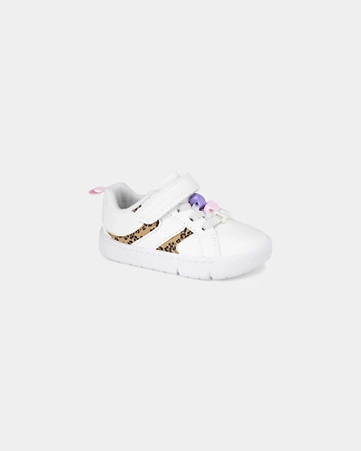 Baby Girl Every Step® First Walker Cheetah Sneakers - White/Brown