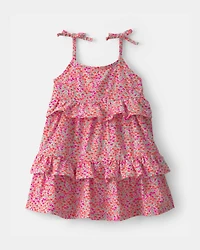 Baby Girl Floral Ruffle Tiered Dress - Pink