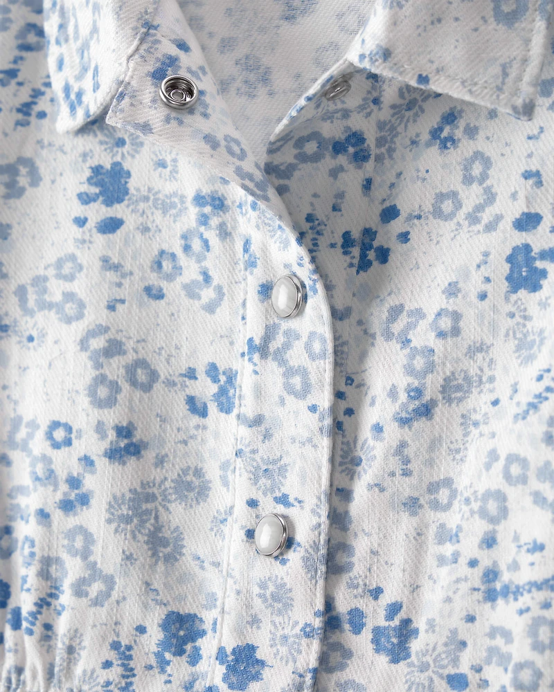 Toddler Girl Floral Button-Up Dress - Blue/White