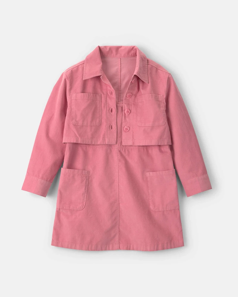 Girls 2-Piece Corduroy Long-Sleeve Jacket & Dress Set - Pink