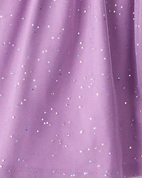 Kid 2-Piece Glitter Cat Tee & Tulle Tutu Skort Set - Black/Purple
